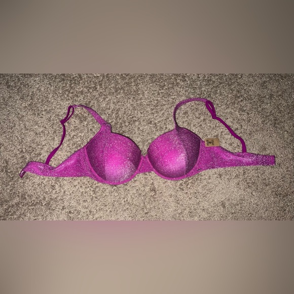 VICTORIAS SECRET SWIM pink sparkle metallic push up bikini top - Picture 1 of 1